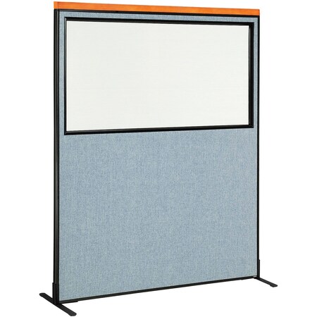 Interion By Global Industrial Interion Deluxe Freestanding Office Partition Panel w/Partial Window 60-1/4inW x 73-1/2inH Blue 694689WFBL